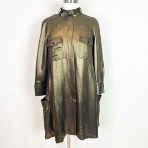 BCBG MAXAZRIA EMILEE GOLD LAME METALLIC  BUTTON FRONT SHIRT DRESS WOMENS XS